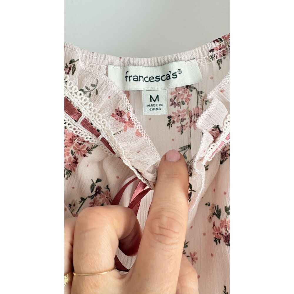 Francesca’s Ella Ditsy Floral Puff Sleeve Midi Dress Pink Mauve Size Medium - Picture 4 of 6